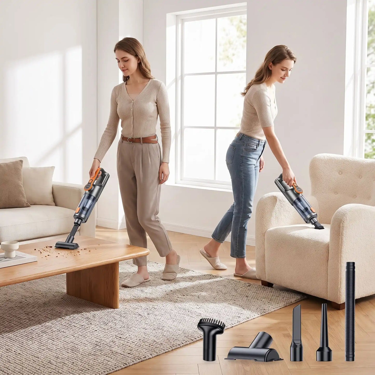 Mini aspirateur UltraCompact nettoyant plusieurs surfaces avec différents embouts