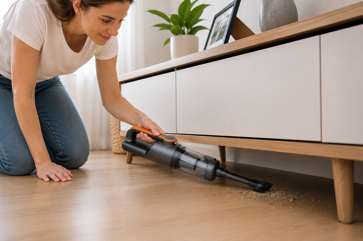 Mini aspirateur UltraCompact nettoyant sous meuble