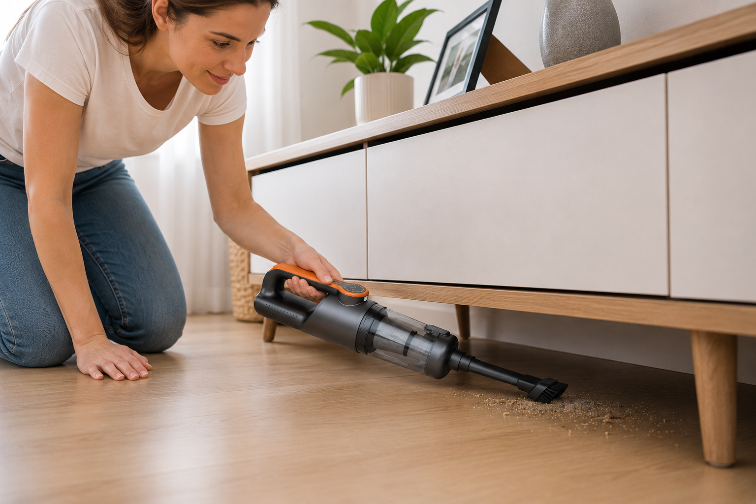 Mini aspirateur UltraCompact nettoyant sous meuble