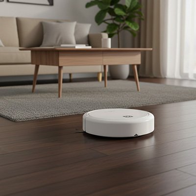 Aspirateur robot blanc pour nettoyage salon 
