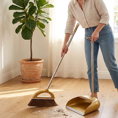 Balai Trio Ménage avec pelle pour nettoyer sols en bois
