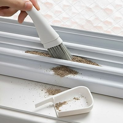 Brosse de nettoyage Préci-Net retirant poussière rail fenêtre