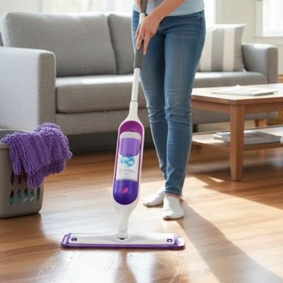 femme nettoie sol parquet Serpillère microfibre Réutilisable 