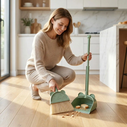 femme ramasse déchets avec Pelle balayette nettoyage enfant