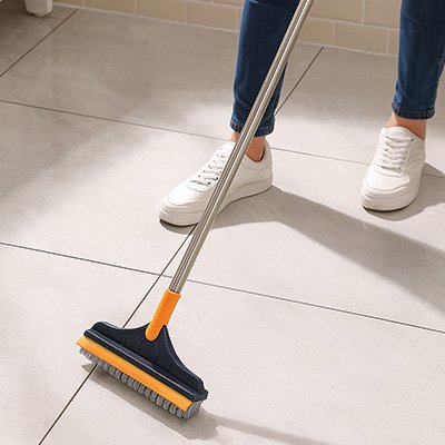 homme nettoie avec balai brosse Robuste