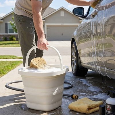 Seau pliable pratique pour lavage auto