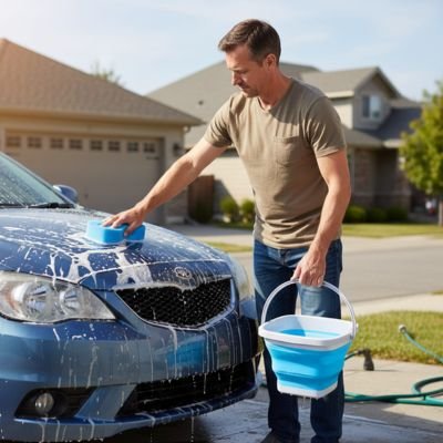 Seau Pliant-bleu pour nettoyage voiture
