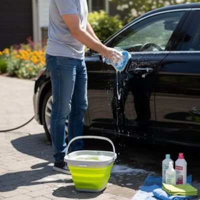 Seau pliant pour nettoyage voiture